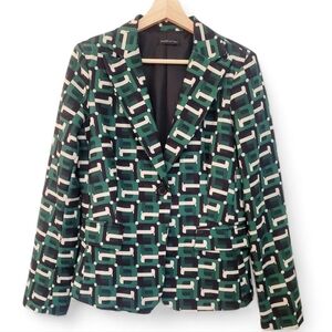 Elegant Geometric Green Brown Italian Blazer Jacket Medium 8
